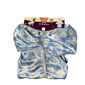 Heart To Tail Pet Bathrobe L/XL Blue Daisy Design 100% Polyester Large Dog